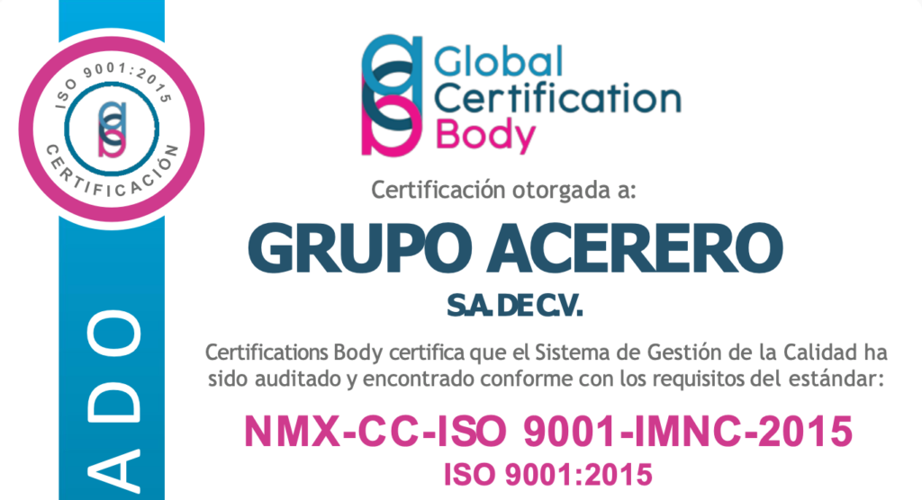 CERTIFICADO GCB CERT 31126 GRUPO ACERERO - ISO 9001 2015